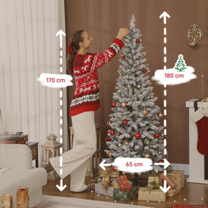 Albero di Natale Innevato 180 cm 479 Rami con 180 Luci LED Colorate Verde e Bianco