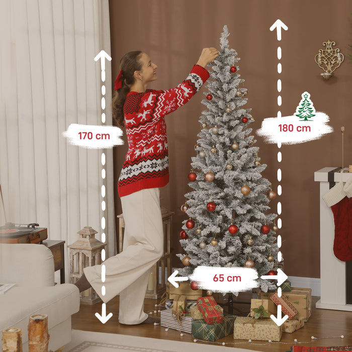 Albero di Natale Innevato 180 cm 479 Rami con 180 Luci LED Colorate Verde e Bianco