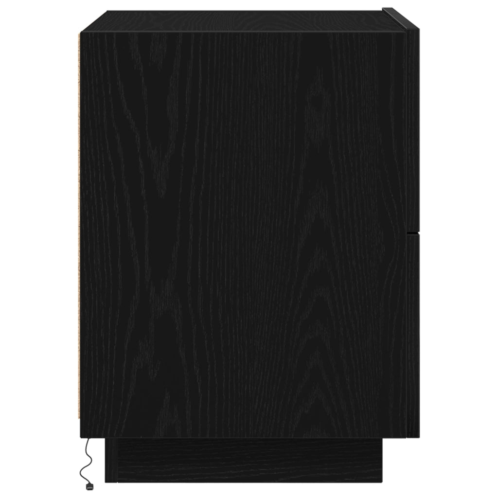 Comodini con luci LED 2 pz Rovere Nero 45x40x55 cm