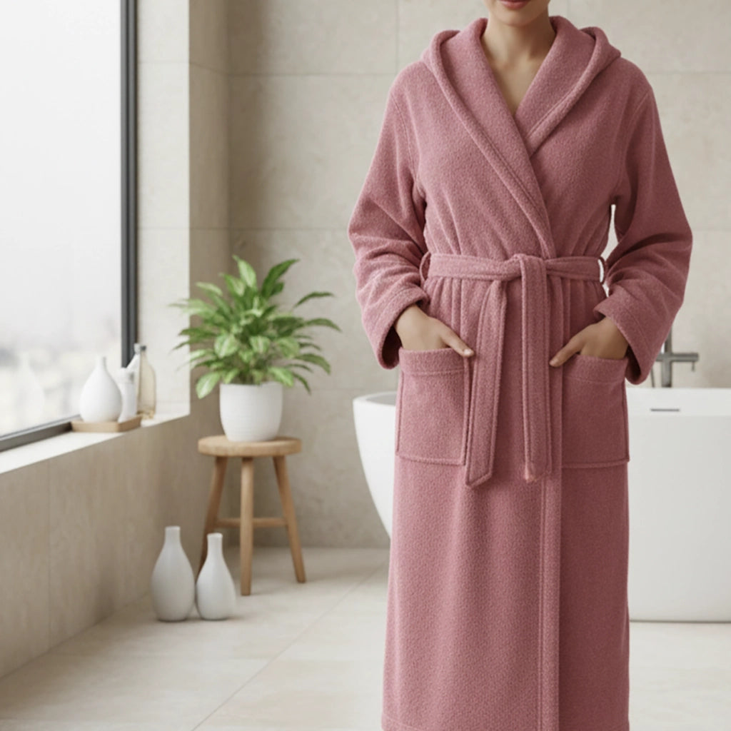 Satina, Accappatoio 100% Cotone con Cappuccio, Rosa