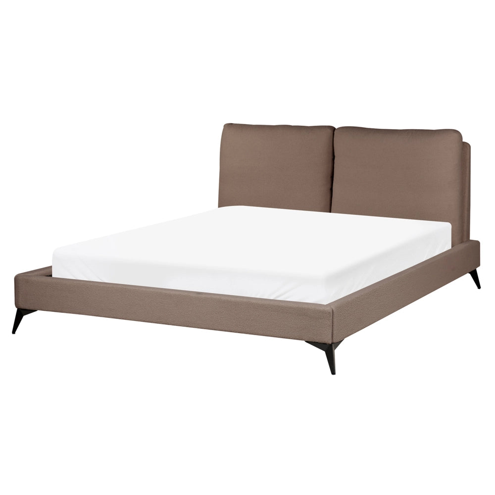 Letto matrimoniale imbottito in bouclè marrone 160 x 200 cm con rete a doghe stile moderno
