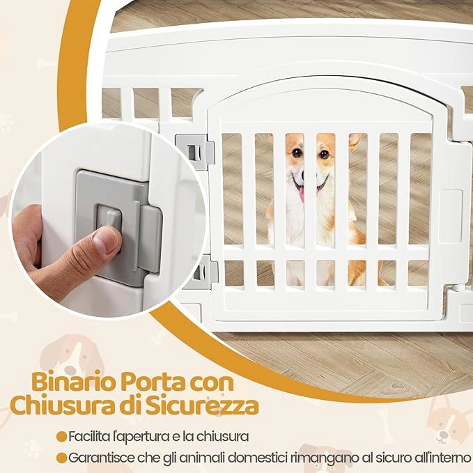 Recinto per Cani da Interno ed Esterno, Recinzione per Animali Domesti Pieghevole a 6 Pannelli 60 cm per Cani Medi e Piccoli con Porta di Bloccaggio Sicura, 172 x 87 x 60 cm