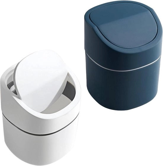 Vaso di rifiuti portatile per camera da letto e ufficio - Mini vaso di rifiuti da bagno (blu e bianco) .