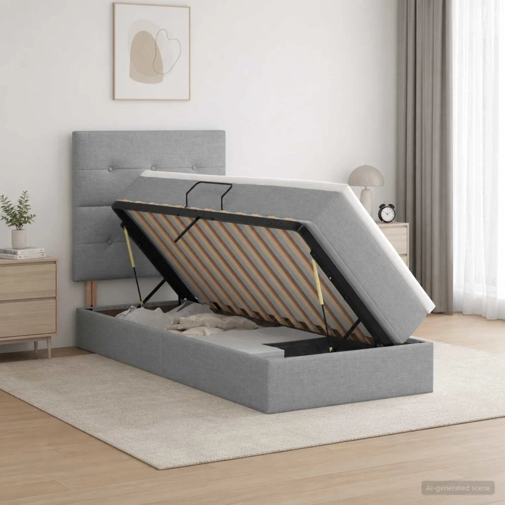 Letto con contenitore e materasso Grigio Chiaro 100 x 200 cm 3459483