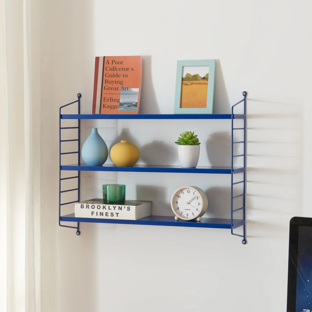 Set di 3 Scaffali da Parete Strängnäs a 3 Ripiani Regolabili  50 x 60 x 15 cm Acciaio Blu [en.casa]