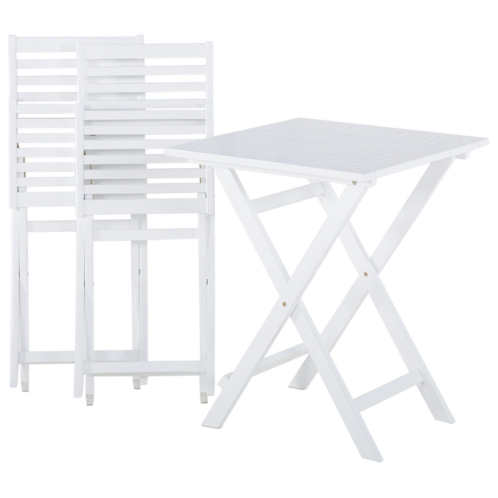 Set da bistrot 3 pezzi in legno massello di acacia bianco cuscini blu a doghe pieghevoli design scandinavo moderno