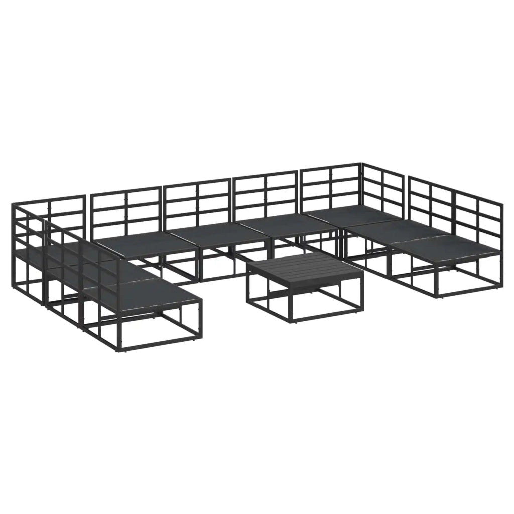 Set Divano da Giardino con cuscino 10 pcs Nero Alluminio 3378901