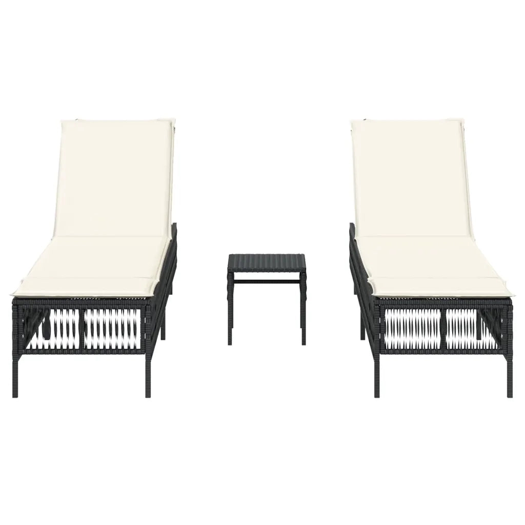 Lettini Prendisole 2 pz con Tavolino Nero in Polyrattan 4002746