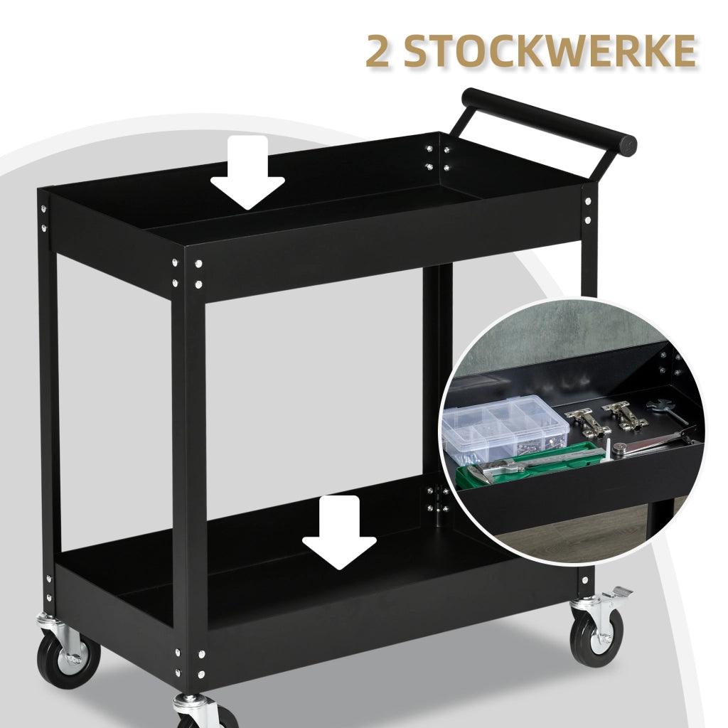 CARRELLO DA OFFICINA a 2 ripiani 84,5x38x84 cm Acciaio Nero