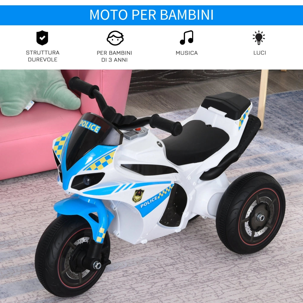 Moto a Spinta per Bambini 18-36 Mesi Cavalcabile a 3 Ruote con Musica e Fari Azzurro
