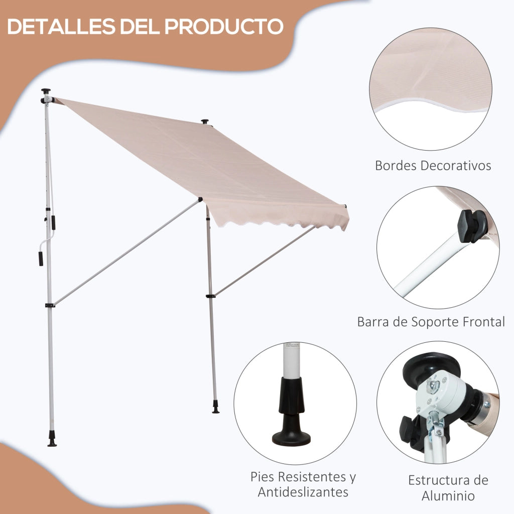 Toldo Retrattile Manuale per Balcone e Terrazzo ¨C zephmum ¨C Beige 200x150x170-280 cm