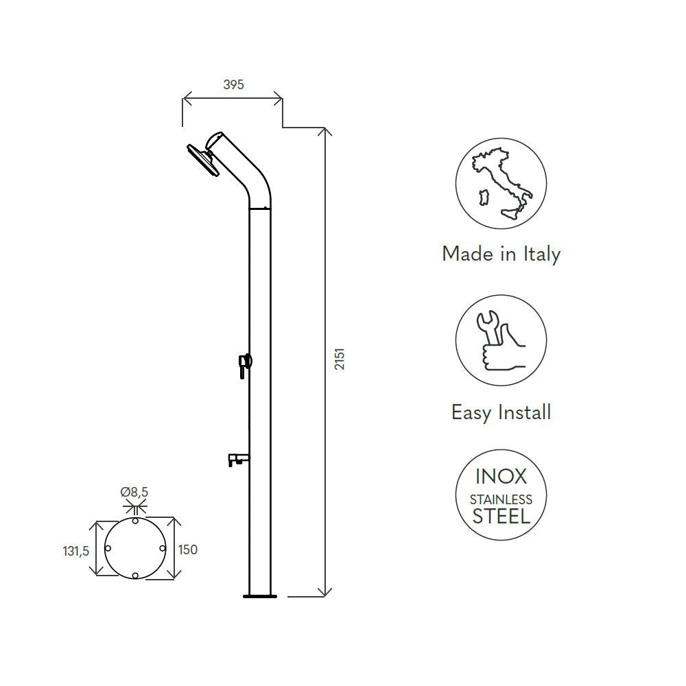 Doccia da Giardino Miscelatore e Lavapiedi ATI Docce UNI-1M Inox Anodizzato