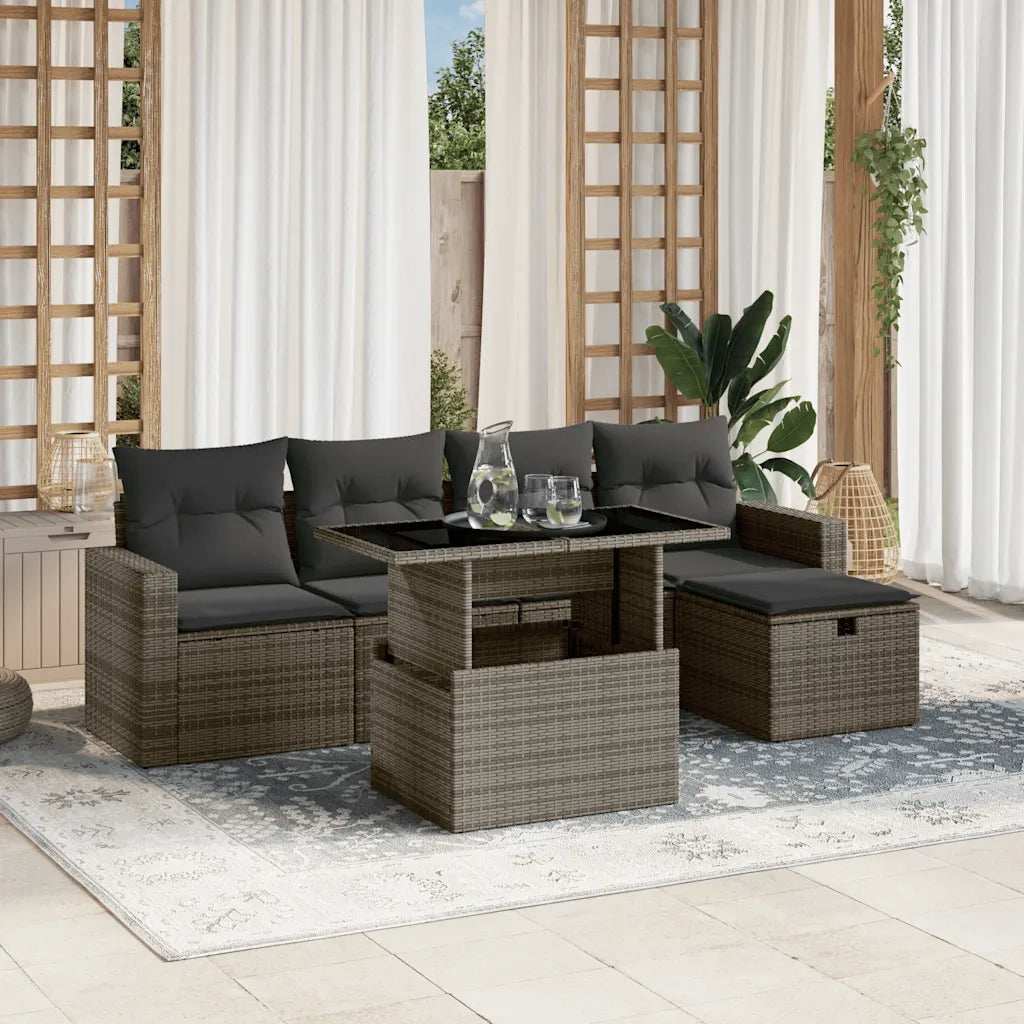 Set Divano da Giardino 6 pz con Cuscini Grigio in Polyrattan 3274810