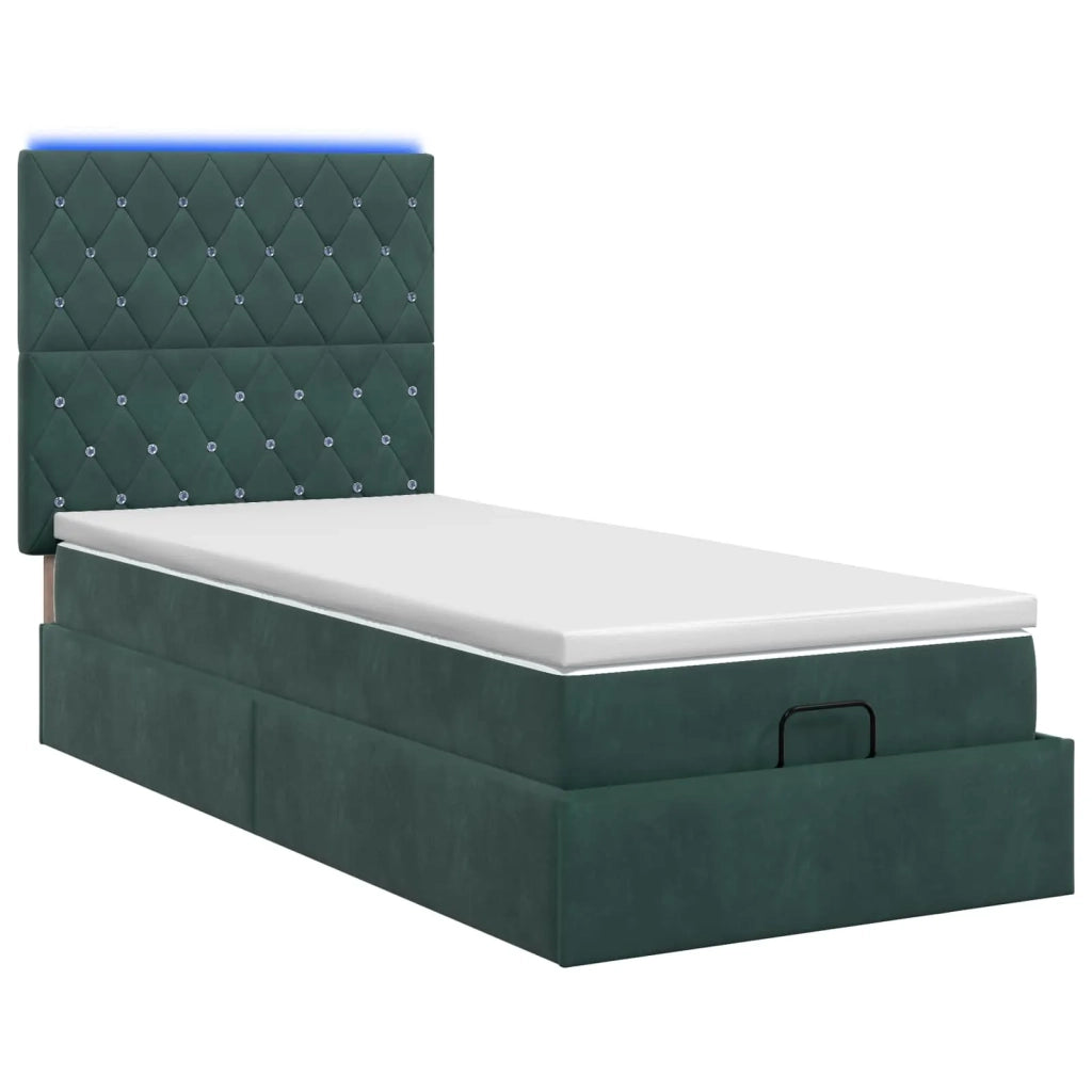Letto Ottomano con Materasso e LED Verde Scuro 90 x 200 cm 3458208