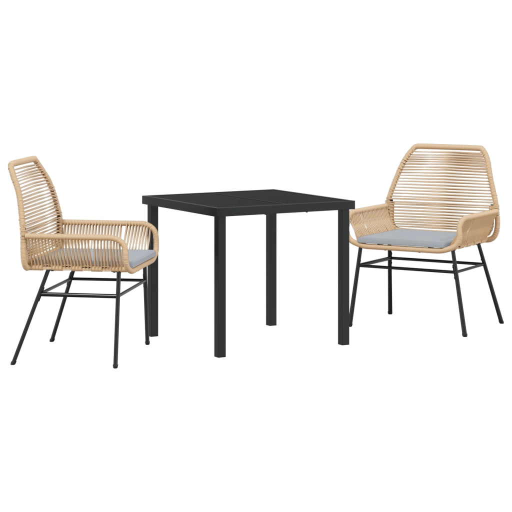 Set da Pranzo da Giardino in 3 Pezzi con Cuscini Marrone Polyrattan
