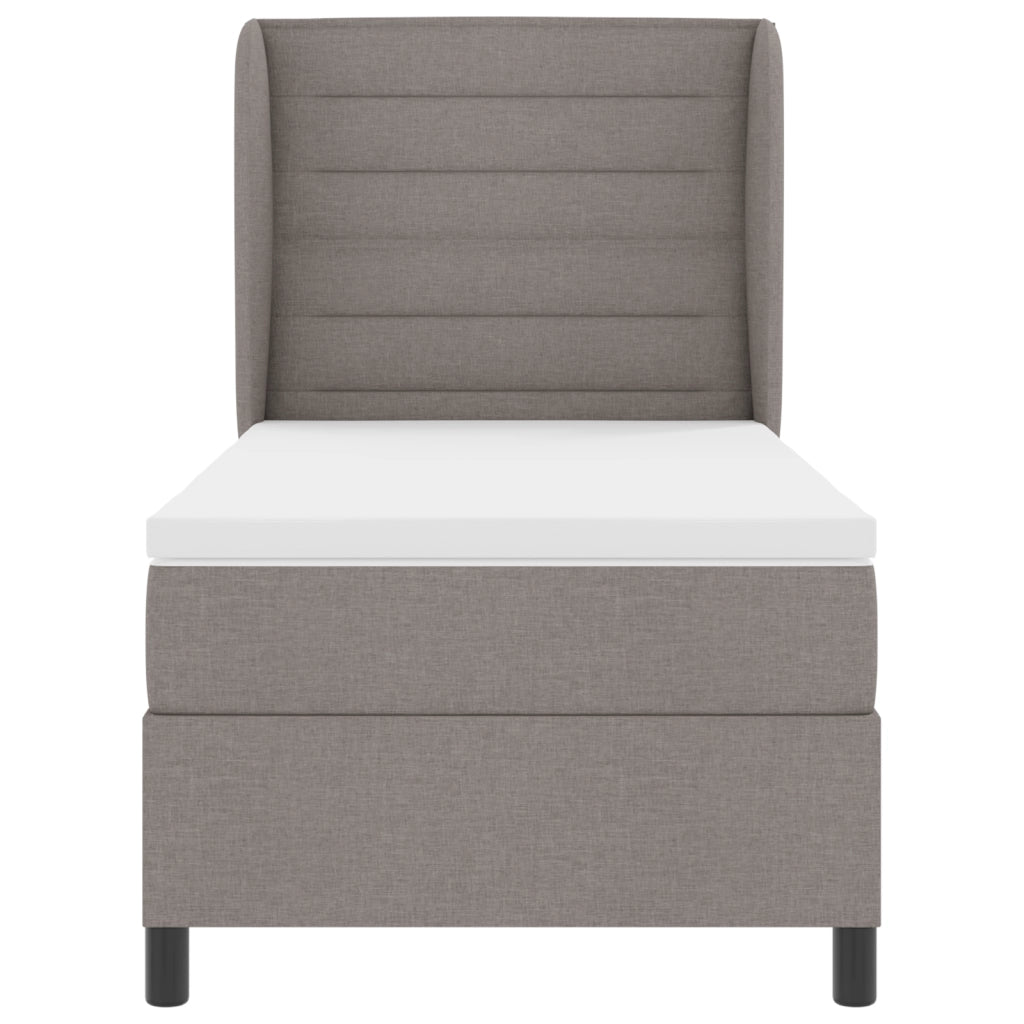 Letto Box Spring  con Materasso in Tortora, 90x190 cm, Tessuto