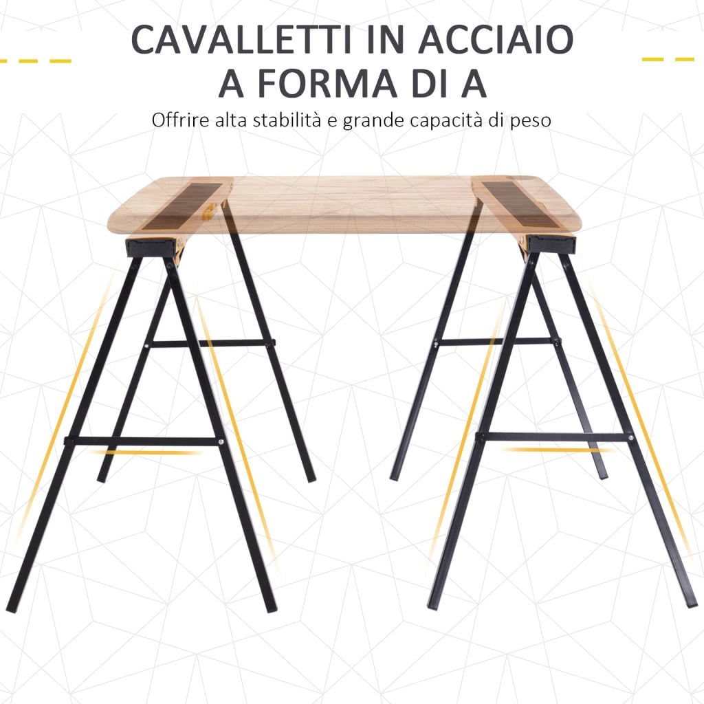 Set 2 Cavalletti da Lavoro Pieghevoli max 250Kg in Acciaio 99,5x50x76 cm  Neri e Gialli