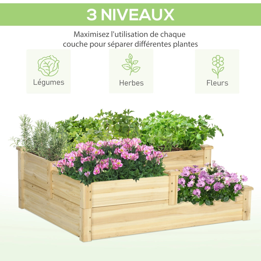 Fioriera a gradini 3 livelli ¨C Xylo ¨C legno naturale 108x88x36cm giardino esterno
