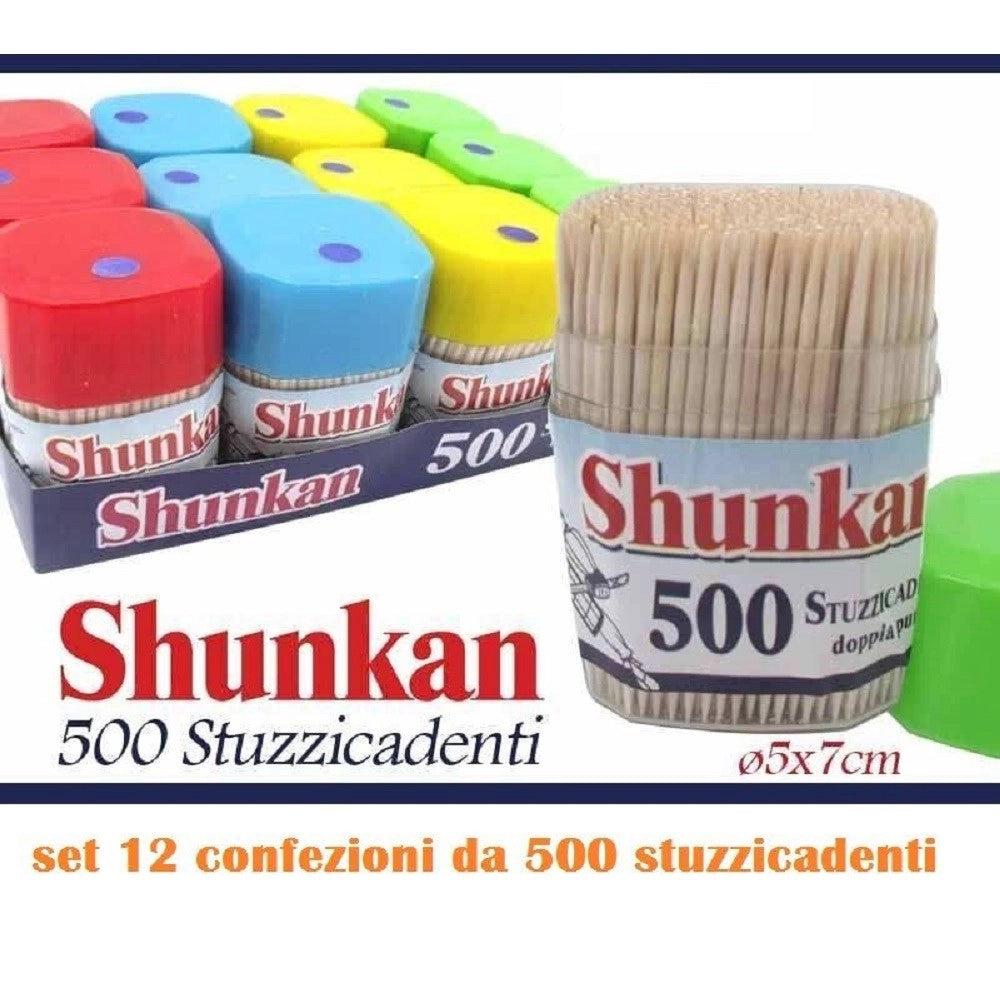 Trade Shop - Set 12 Confezioni Da 500 Stuzzicadenti Doppia Punta Stecchini Legno Cucina -