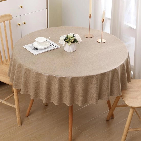 Tavolo con tovaglia in lino look impermeabile Lotus Effect, lavabile, tovaglia per tavolo in lino, tovaglia impermeabile per tavolo, tovaglia per tavolo con protezione contro macchie, diametro 140cm, colore miele chiaro.