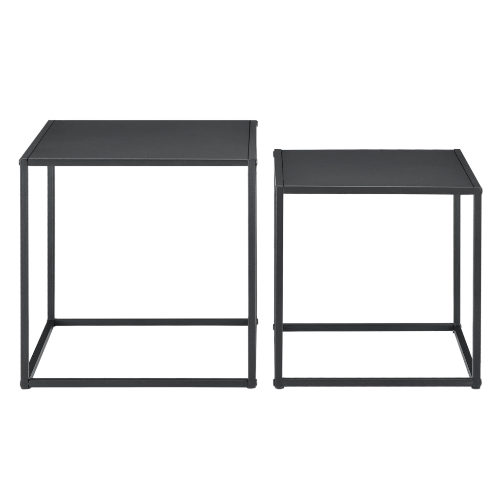 Set Morsum di 2 Tavolini Bassi in Metallo con Ripiano in Misure Diverse - Nero Opaco [en.casa]