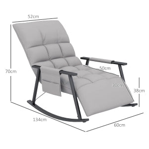 Poltrona a dondolo relax con poggiapiedi e schienale regolabile, tasca laterale, in poliestere grigio 134 × 60 × 70 cm