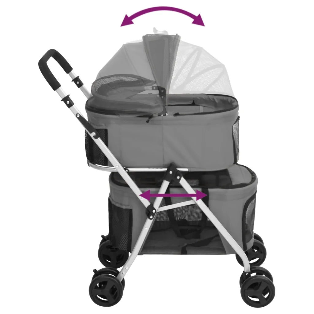 Passeggino Cani Pieghevole 2 Livelli Grigio 83x48x97cm Tessuto 172205
