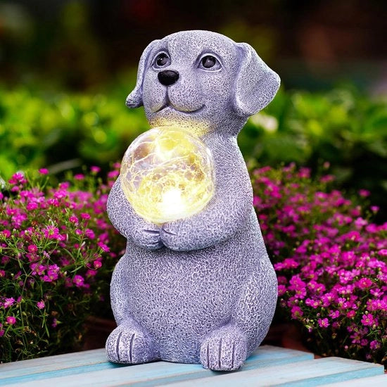 Statua di Cane con Pannelli Solari - Decorazione Giardino e Figura da Sala per Ogni Occasione