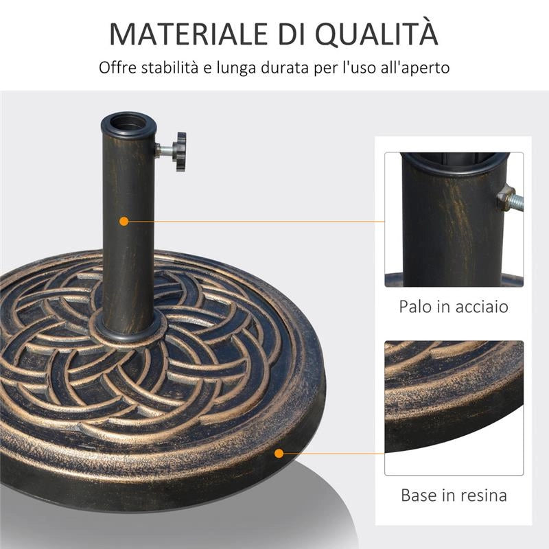 BASE PER OMBRELLONE TONDA DA 12KG IN RESIN PER PALI DA 38MM E 48MM COLORE BRONZO