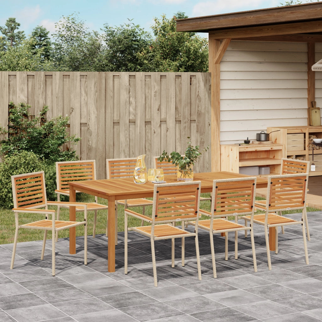 Set da Pranzo da Giardino da 9 Pezzi in Beige Poly Rattan Acacia