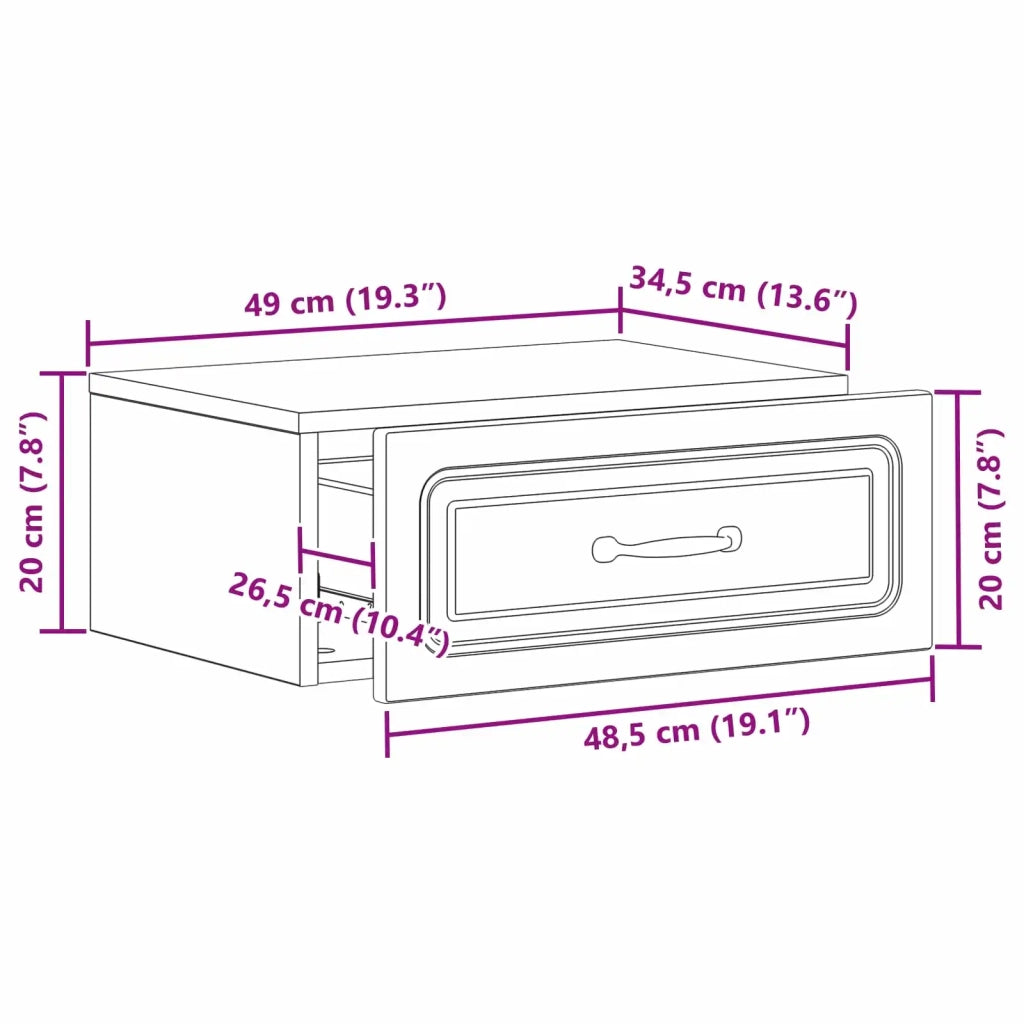 Mobiletto da notte a muro Rovere Artigianale 49 x 34,5 x 20 cm 899313