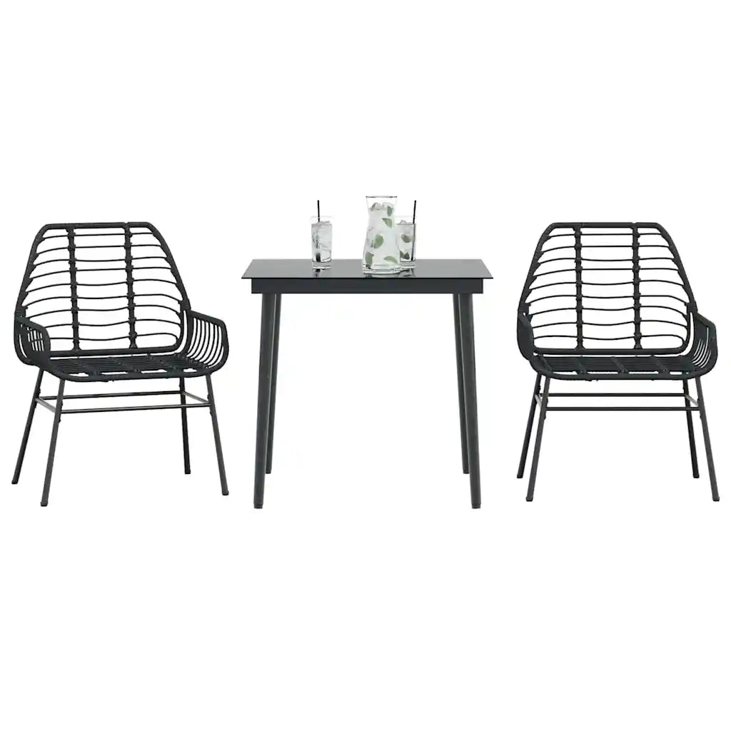 vidaXL Set Mobili da Pranzo per Giardino 3 pz Nero Polyrattan Vetro