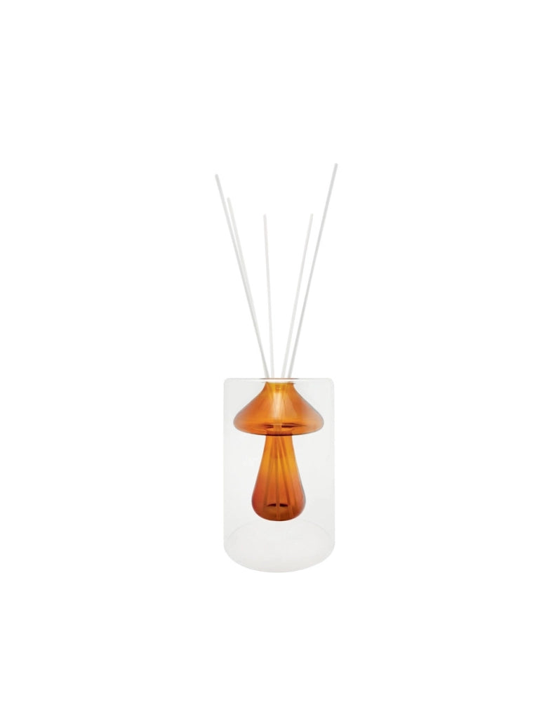 Diffusore di fragranza fungo orange vetro c/bastoncini fiber wood