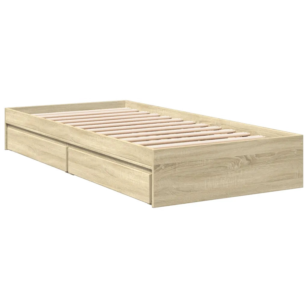 Letto singolo | Letto per adulti | Giroletto Cassetti Rovere Sonoma 100x200 cm Legno Multistrato