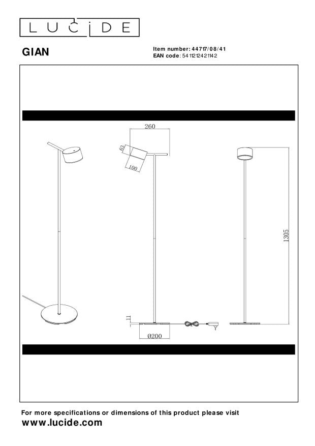 Lucide GIAN lampada da terra grigia LED 8W dimmer touch