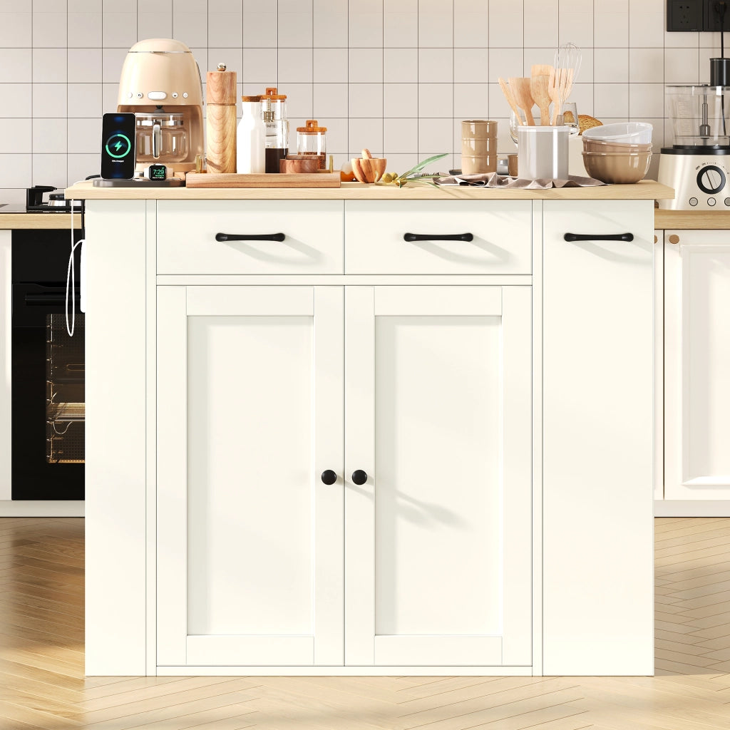 Mobile contenitore con ripiani regolabili; prese e USB per cucina e sala da pranzo in pannello truciolare 120×45-75×96 cm bianco