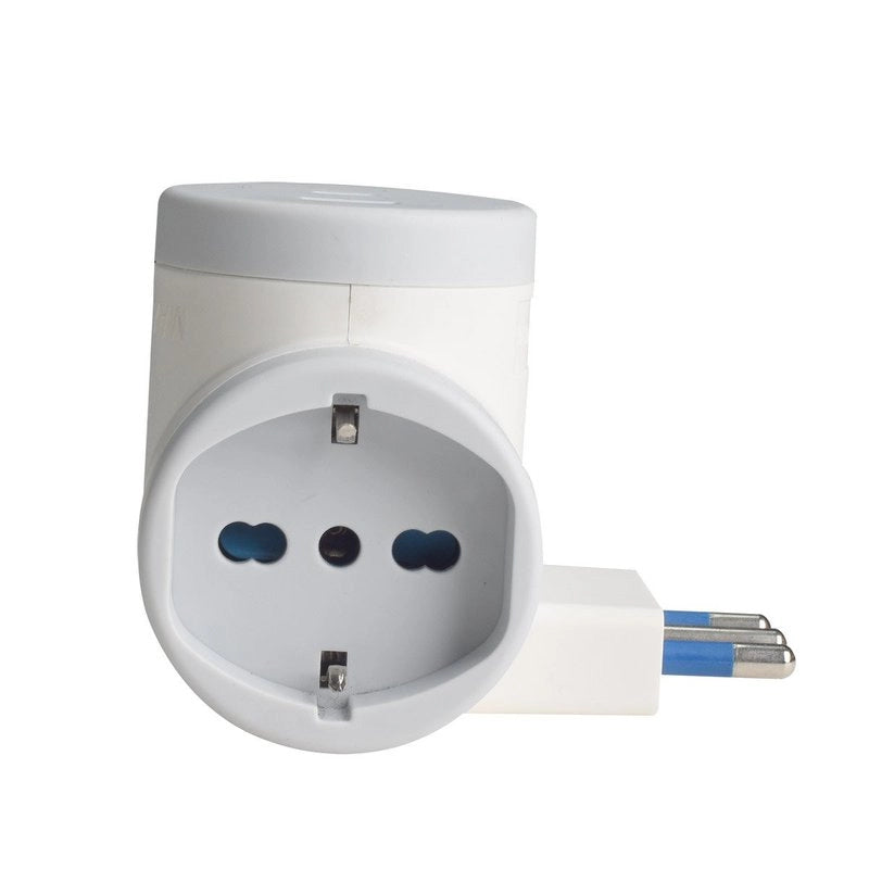 Adattatore con Spina 16A 2 Prese Universali Ita 10A/16A Schuko con 1 USB 2.4A e 1 USB C 3A 5V Carica Rapida Salvaspazio