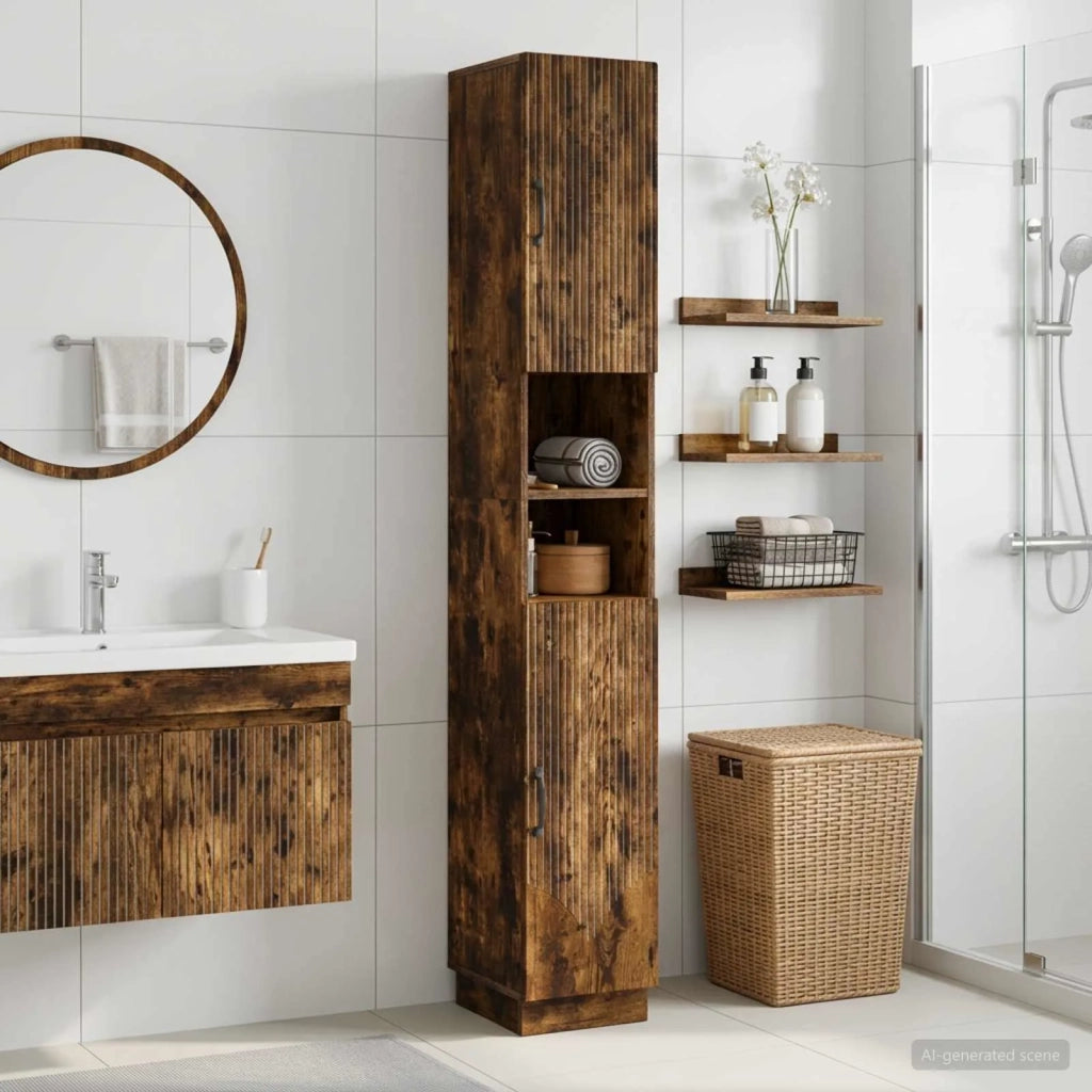 Armadio da Bagno con Ripiano Aperto HOORN Rovere Fumo 897260