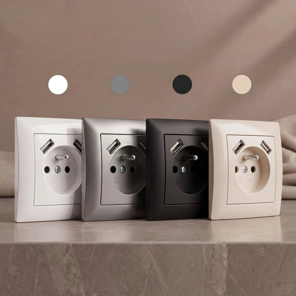 Presa Singola Con Messa A Terra + 2x Usb-a Oste Jnh003-g Grey