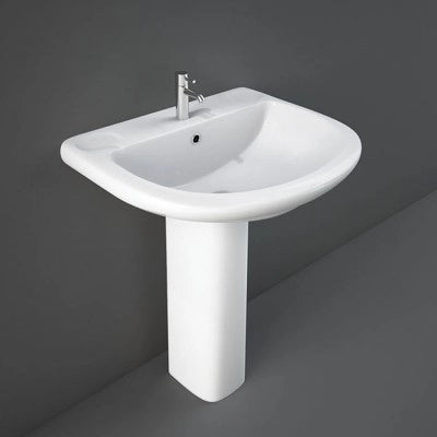 Lavabo bagno con colonna 66x55 cm Rak serie Orient in ceramica bianca lucida