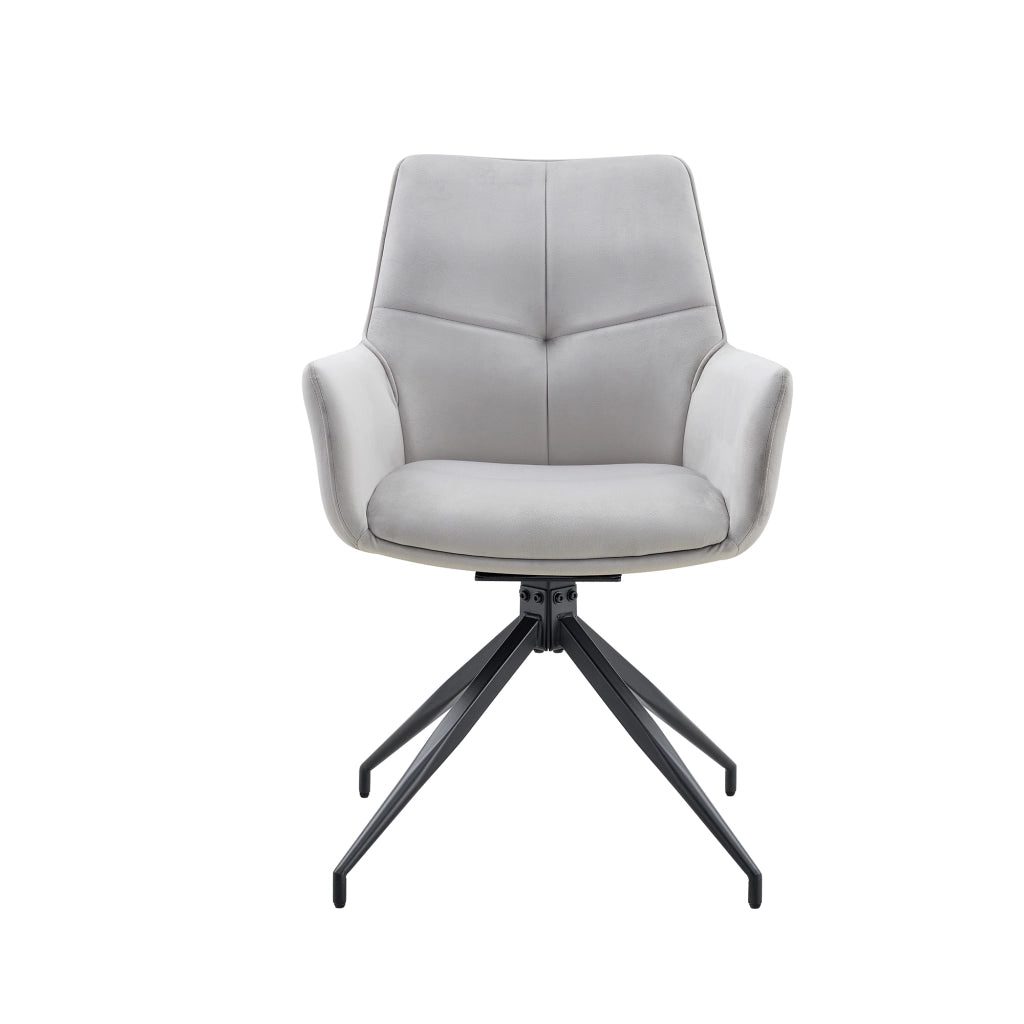 Sedia da pranzo girevole 360° con braccioli in tessuto grigio chiaro e metallo nero