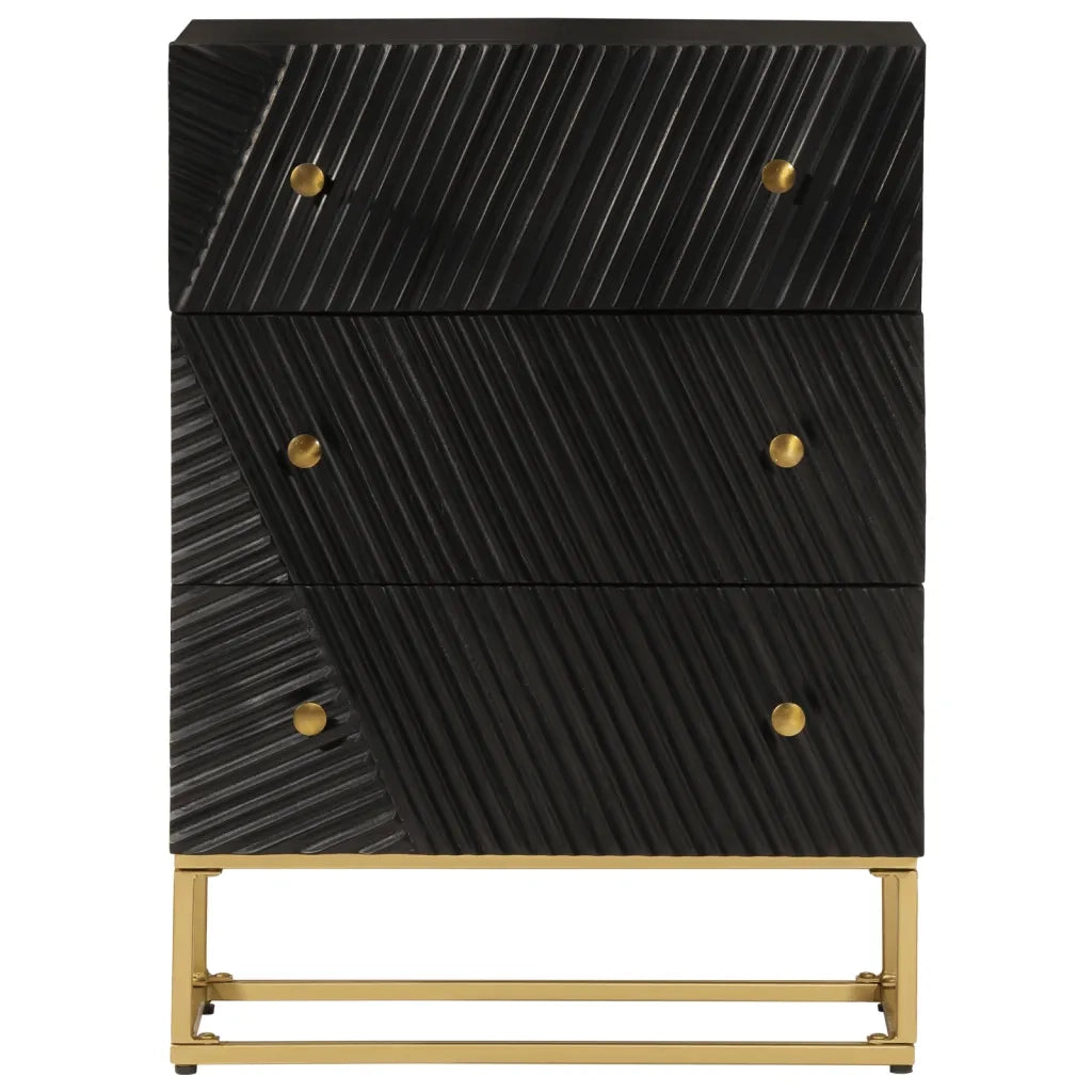 Cassettiera Nera 55x30x76 cm in Legno Massello di Mango e Ferro 372025