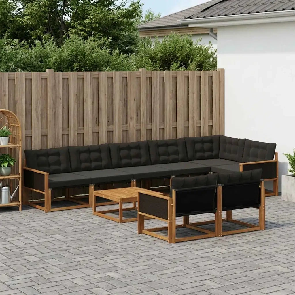 Set di divani da esterno con cuscino 9 pcs Naturale e Nero