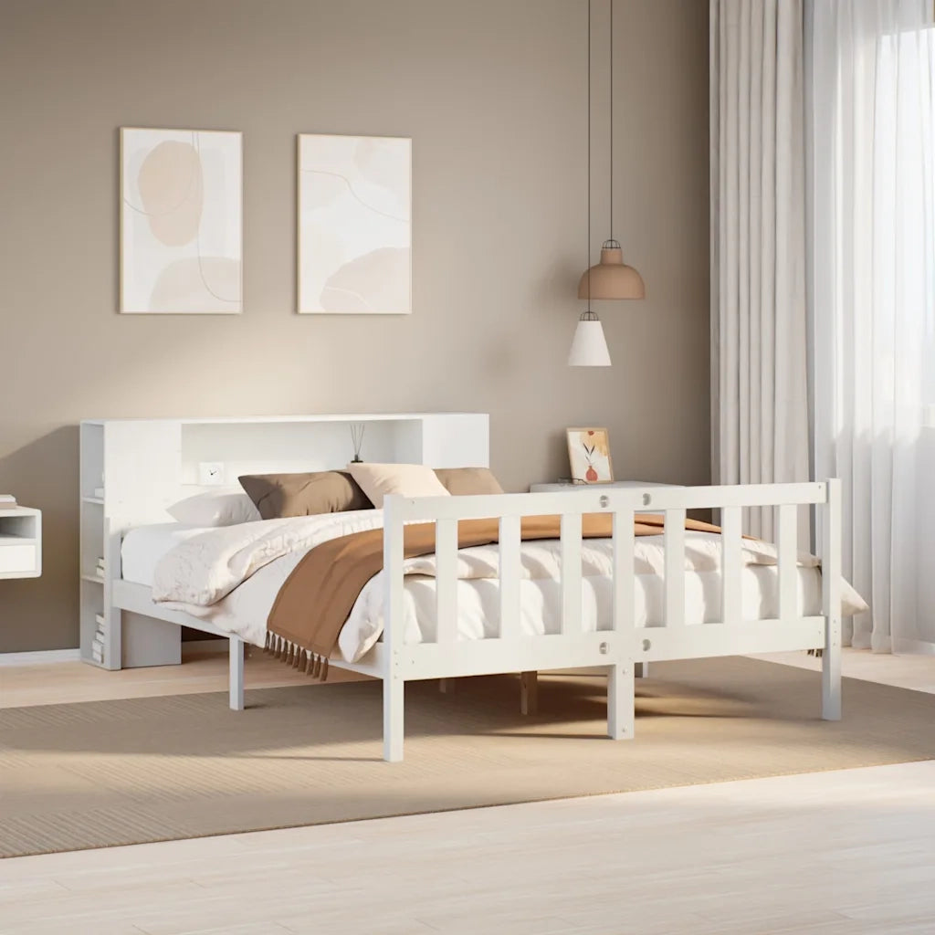 Letto Libreria senza Materasso-Struttura Letto con contenitore Bianco 160x200 cm Legno di Pino 231571