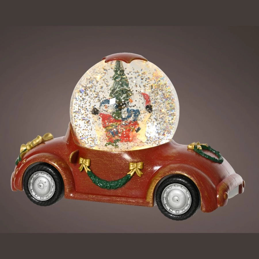 DECORAZIONE NATALIZIA AUTOMOBILE ROSSA CON PALLA EFFETTO NEVE KAEMINGK