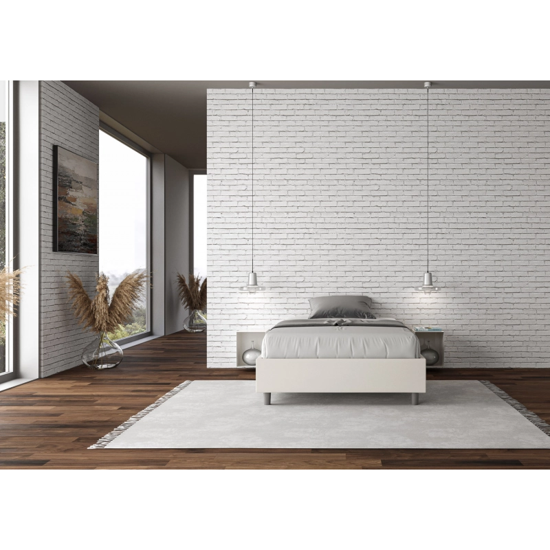 Letto Sommier imbottito Matrimoniale francese 140x200 cm Azelia - Bianco,Similpelle,Con rete