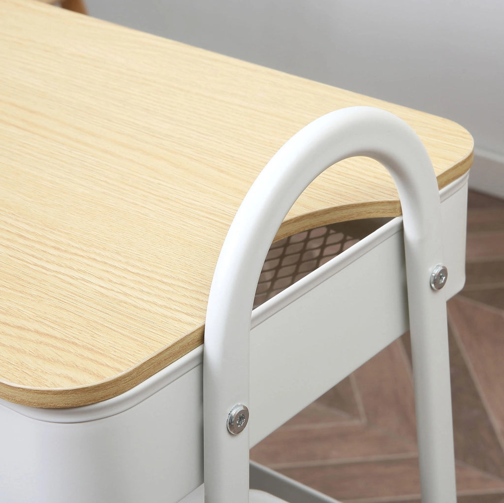Carrello da cucina 45x31x79.4 cm con 3 ripiani e coperchio in acciaio bianco