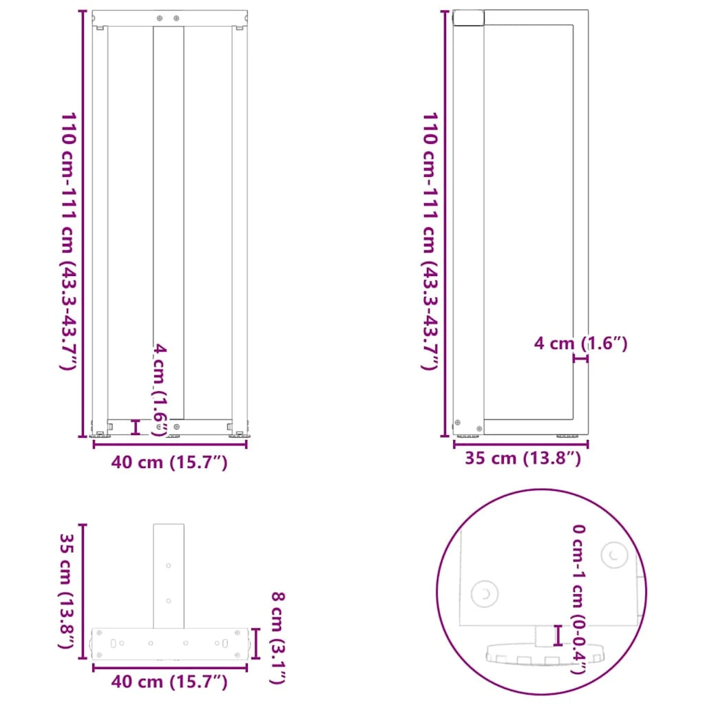 Set di 2 gambe regolabili per tavolo da bar a forma di T 40 x 35 x 110 cm design moderno acciaio antracite 02_0057359