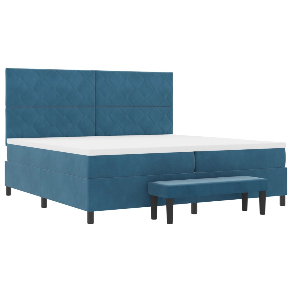 Letto a Molle con Materasso e Panchina Blu Scuro 200x200 cm Velluto