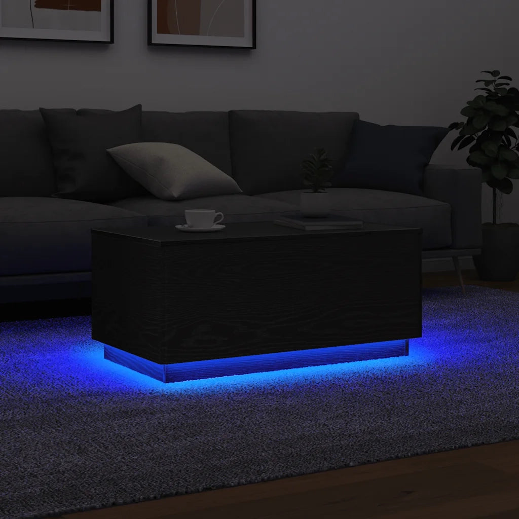 Tavolino da salotto | Tavolino da caff¨¨ | Tavolino da Soggiorno con Luci LED Rovere Nero 90x50x40 cm